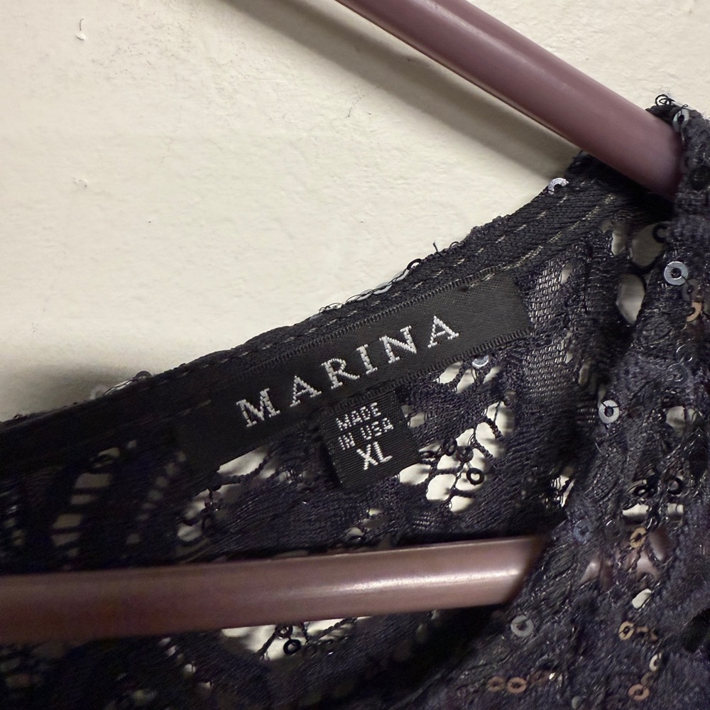 MARINA Sequin Lace Maxi Gown Formal Size XL Sleeveless Illusion Dress Blue\Gray - Picture 3 of 5